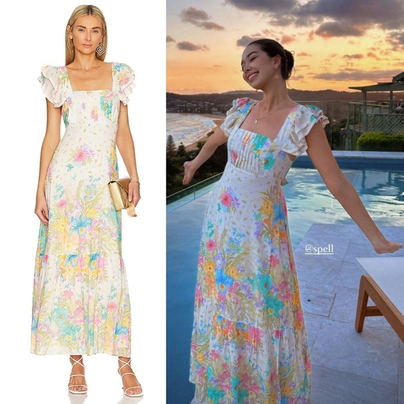 Spell Dresses & Skirts - SPELL Lei Lei Frill Gown in Cream Floral